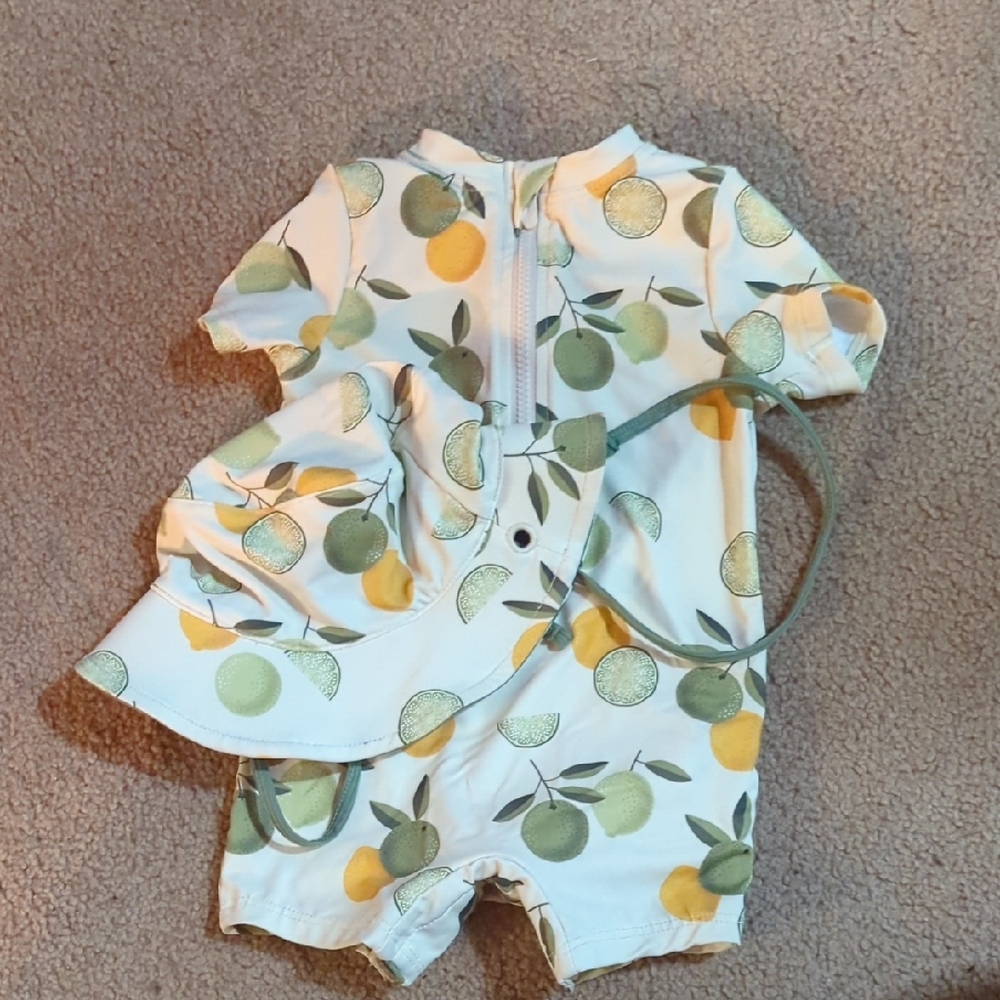 Fruit Print Baby Swimsuit and Hat Set